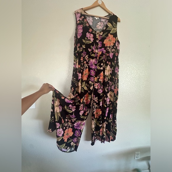 Garden Party Jumpsuit - Floral Sleeveless Jumpsuit with Wide Legs - Picture 3 of 7